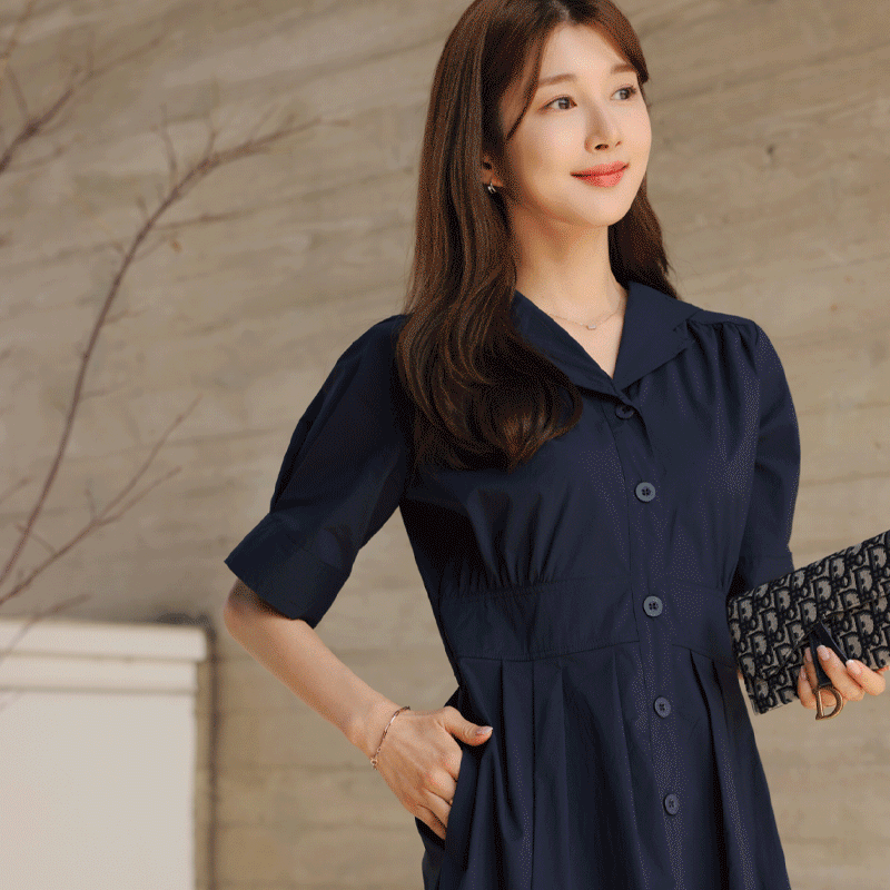 clicknfunny-[로제핀턱 퍼프원피스]韓國女裝連身裙