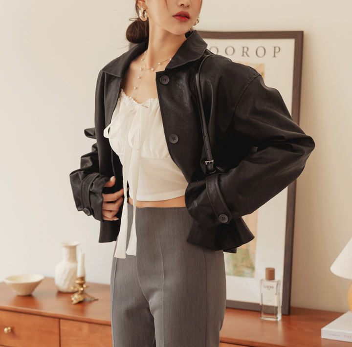 common-unique-켄드릭 크랙 레더 자켓韓國女裝外套