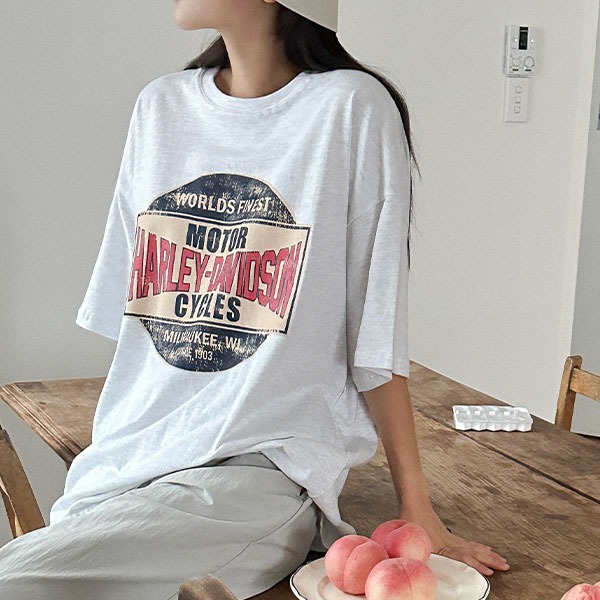 realcoco - [여름티셔츠] 모토 레터링 오버핏 반팔 티셔츠 - 4 Color (프린팅/루즈핏)♡韓國女裝上衣