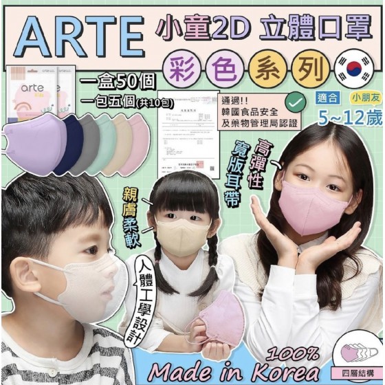 Arte 醫護級4層小童口罩 （100片）現貨發售